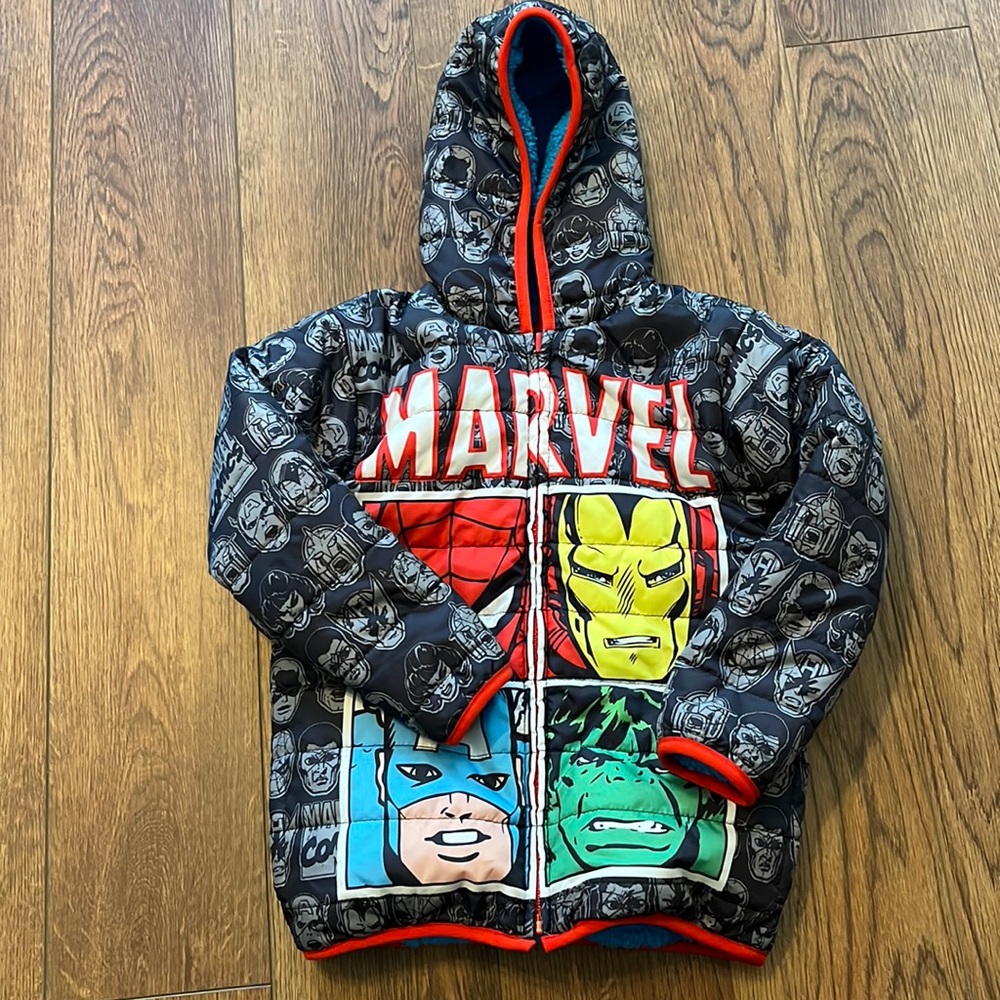 Boys size 5 Marvel reversible coat